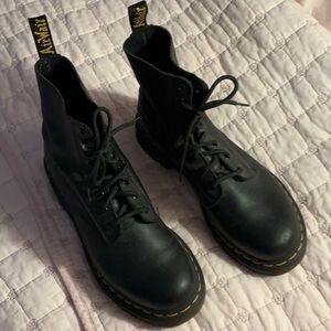Dr. Martens Black Leather Boots with Yellow Stitching